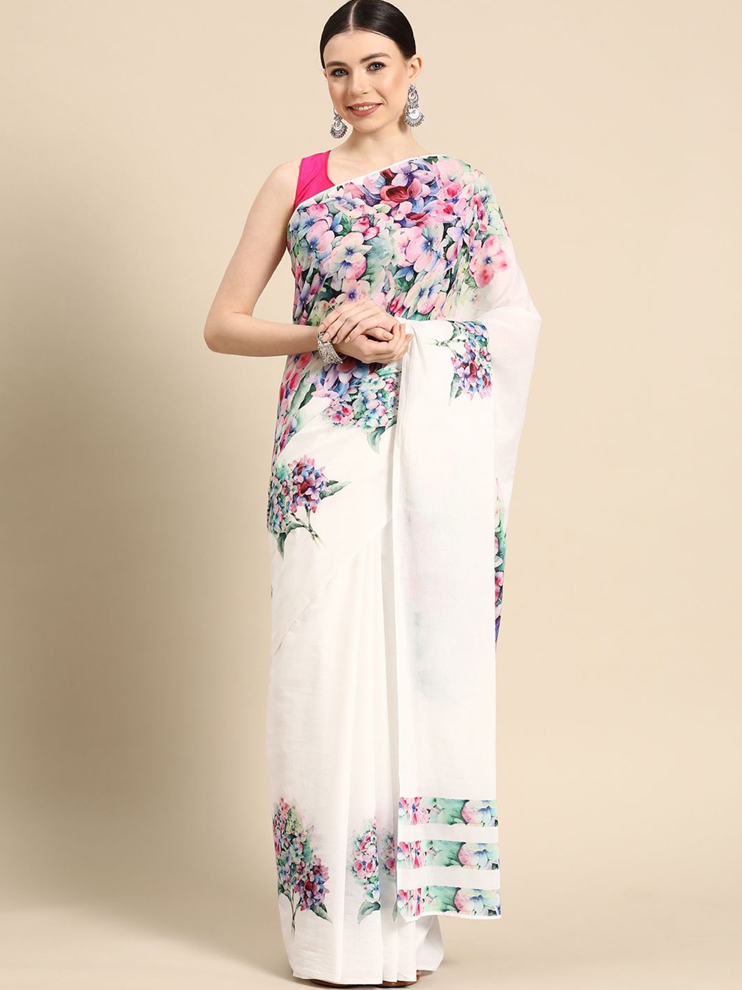 

BUTA BUTI Floral Pure Cotton Saree, White