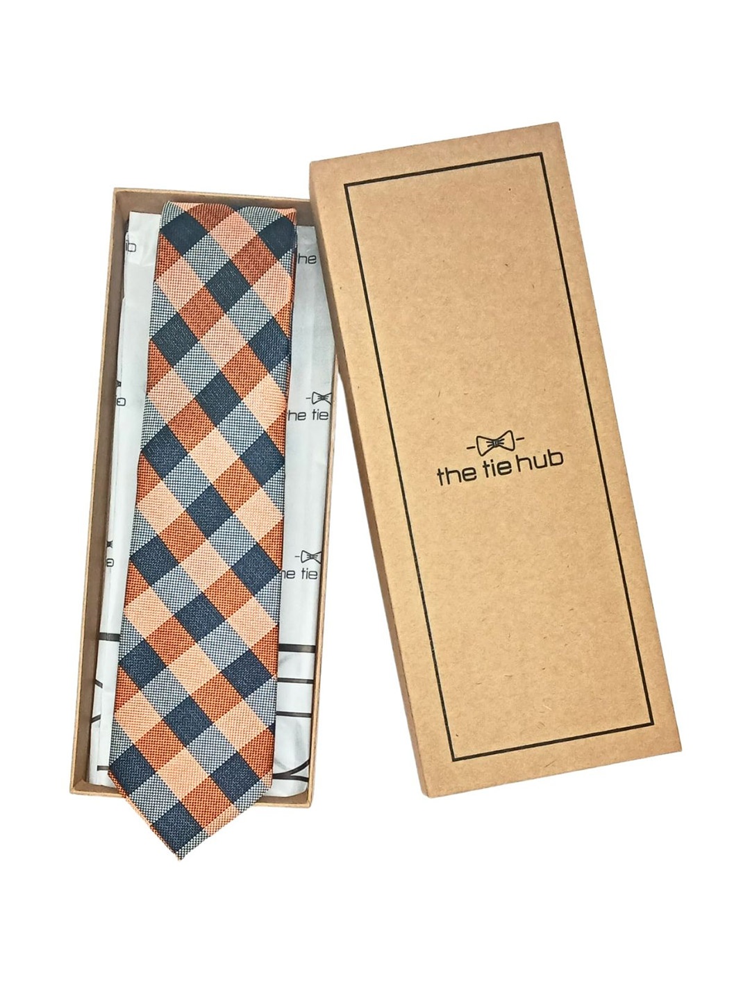 

The Tie Hub Men Checked Broad Tie, Orange