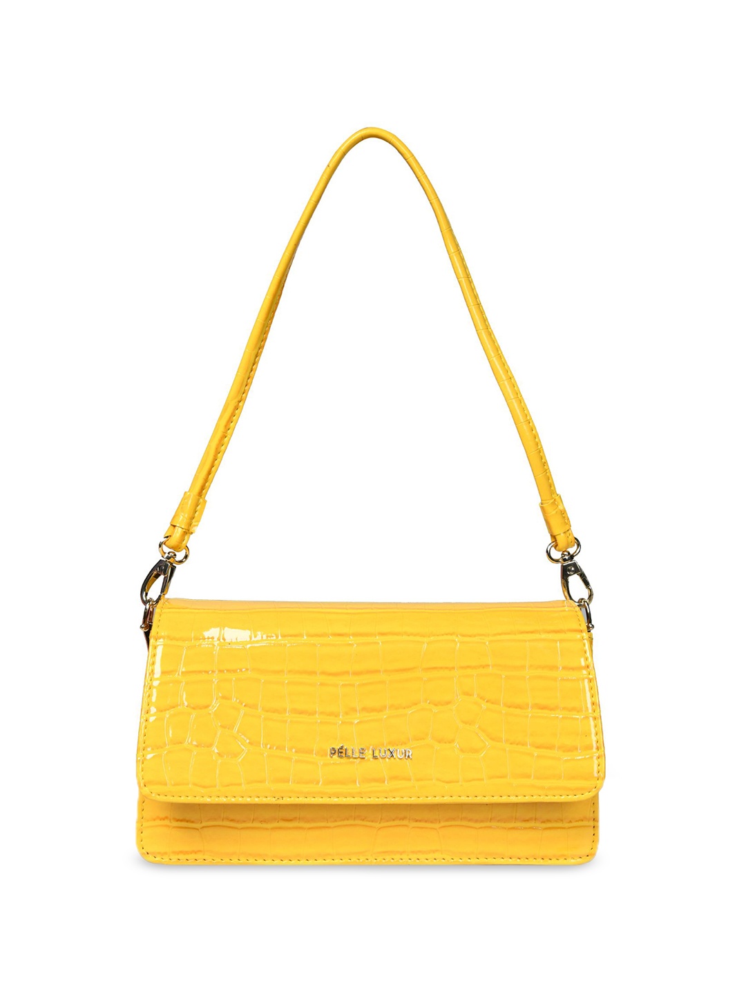 

PELLE LUXUR Textured PU Structured Sling Bag with Quilted, Yellow