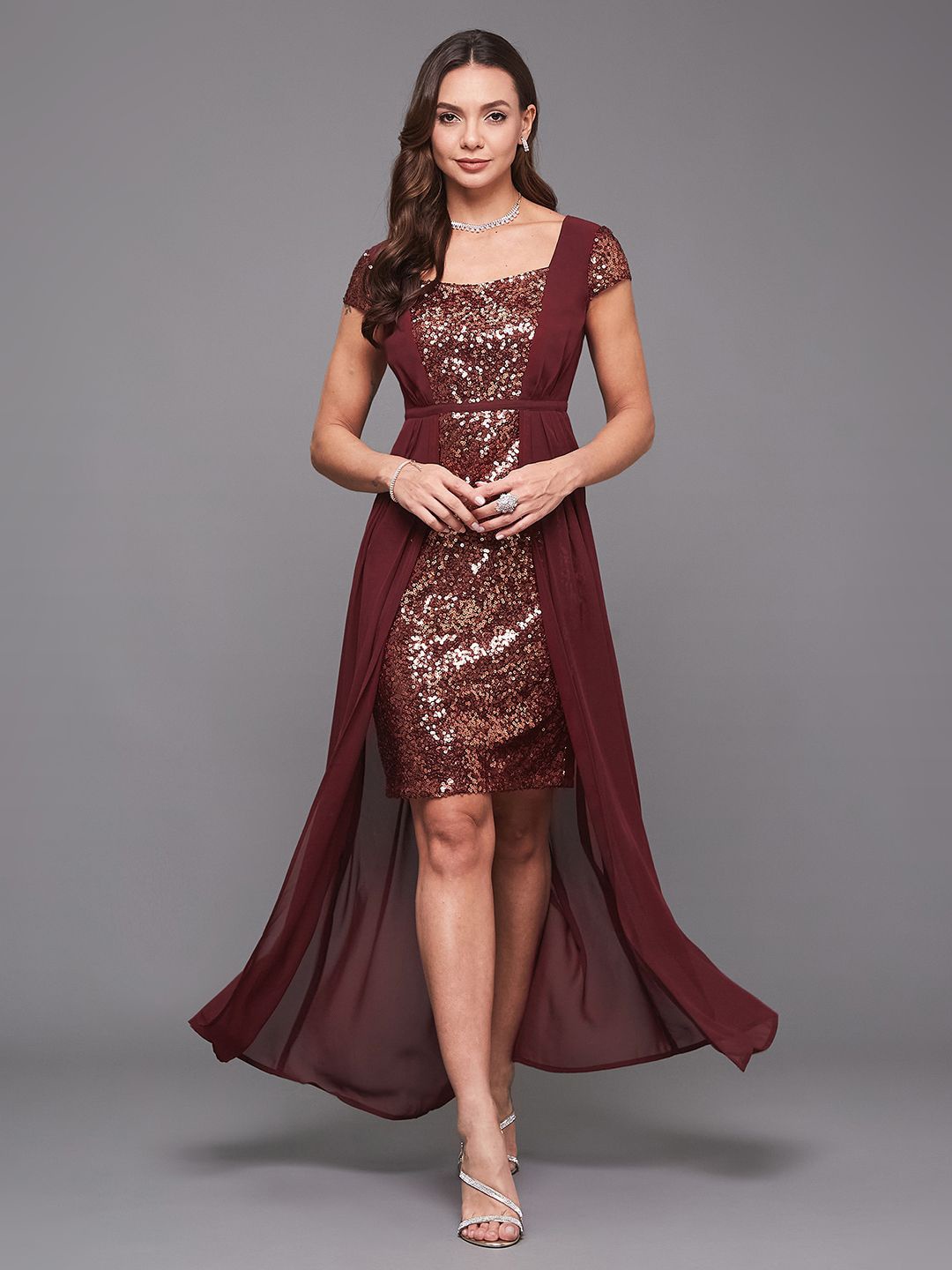 

Miss Chase Women Embellished Fit & Flare Maxi Dress, Maroon