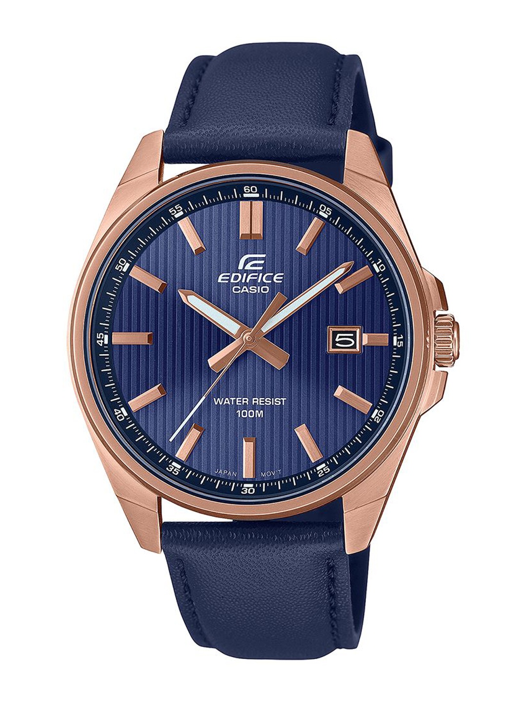 

CASIO Men Dial & Leather Cuff Straps Analogue Watch ED617, Navy blue