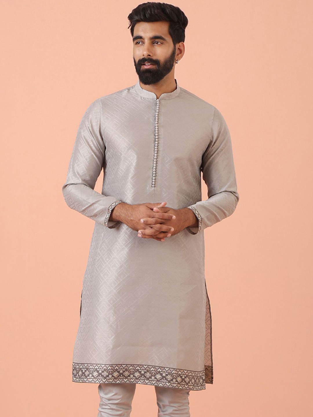 

KISAH Men Regular Fit Woven Design Kurta, Grey