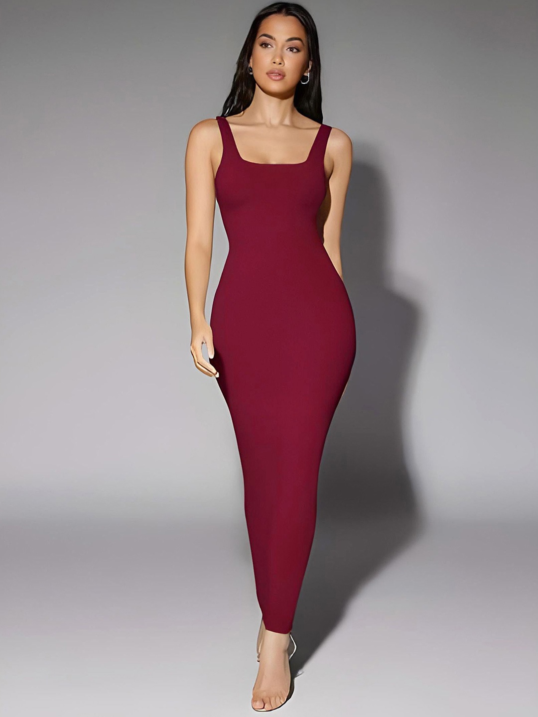 

Stylecast X Slyck Square Neck Sleeveless Maxi Dress, Maroon