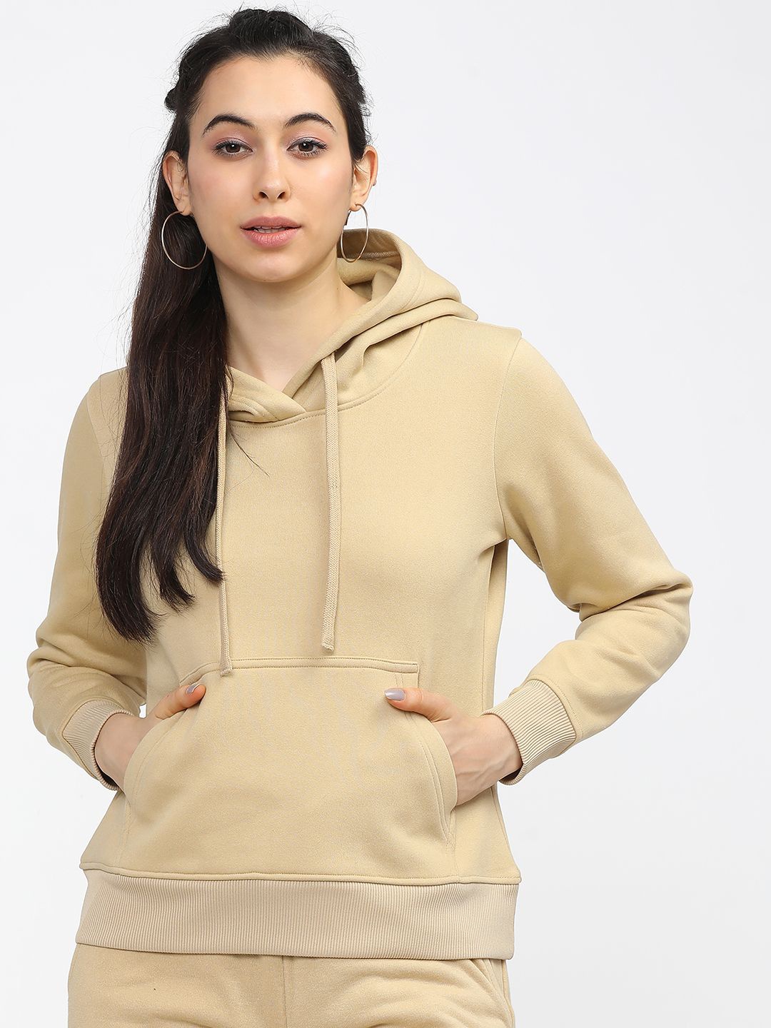 

Tokyo Talkies Women Solid Hooded Sweatshirt, Brown