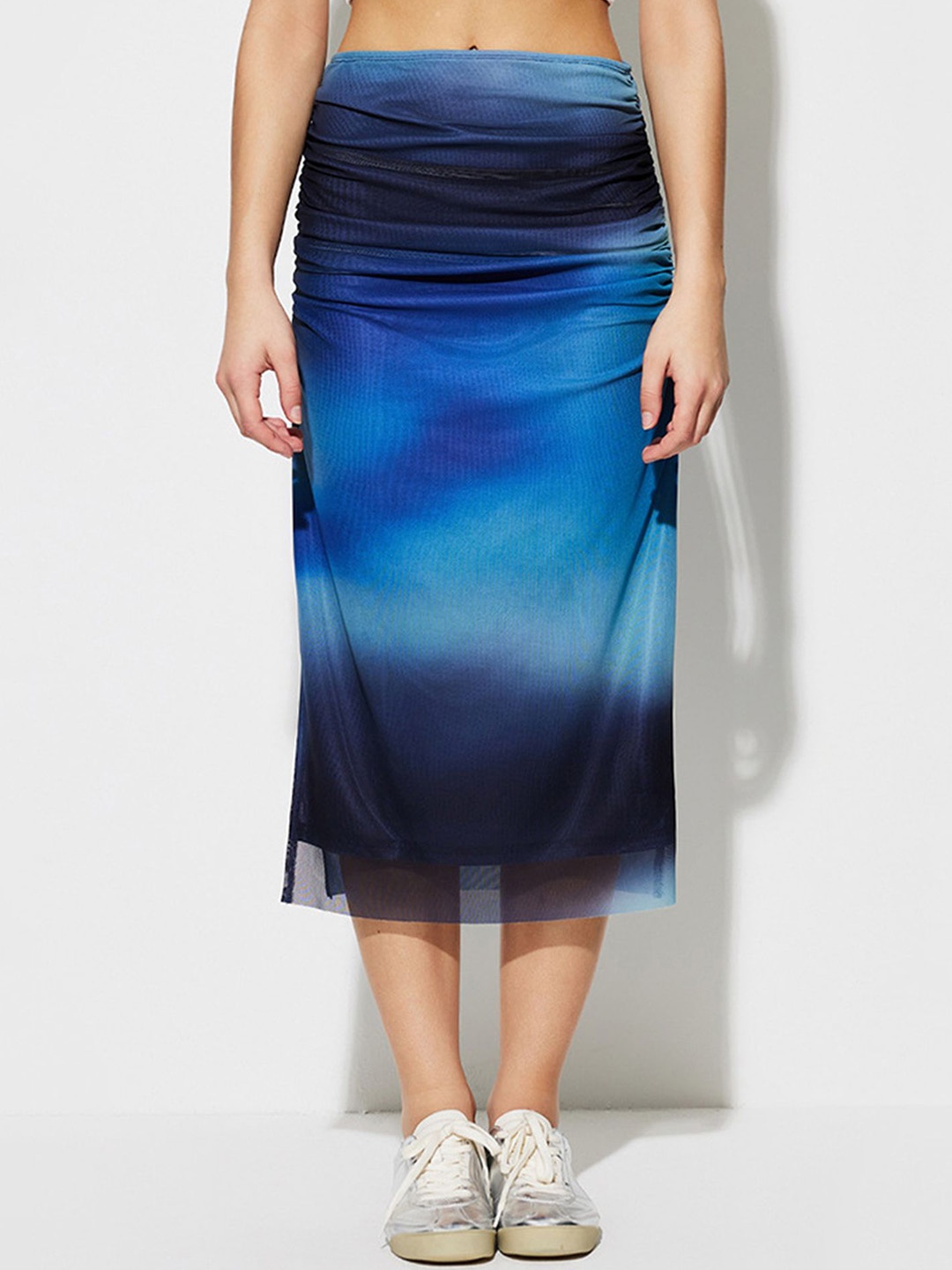

LULU & SKY Women Ruched Seam Midi Skirt, Blue