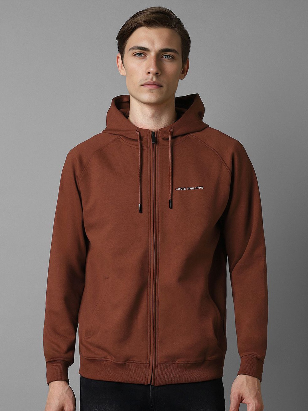 

Louis Philippe Men Solid Hooded Sweatshirt, Brown