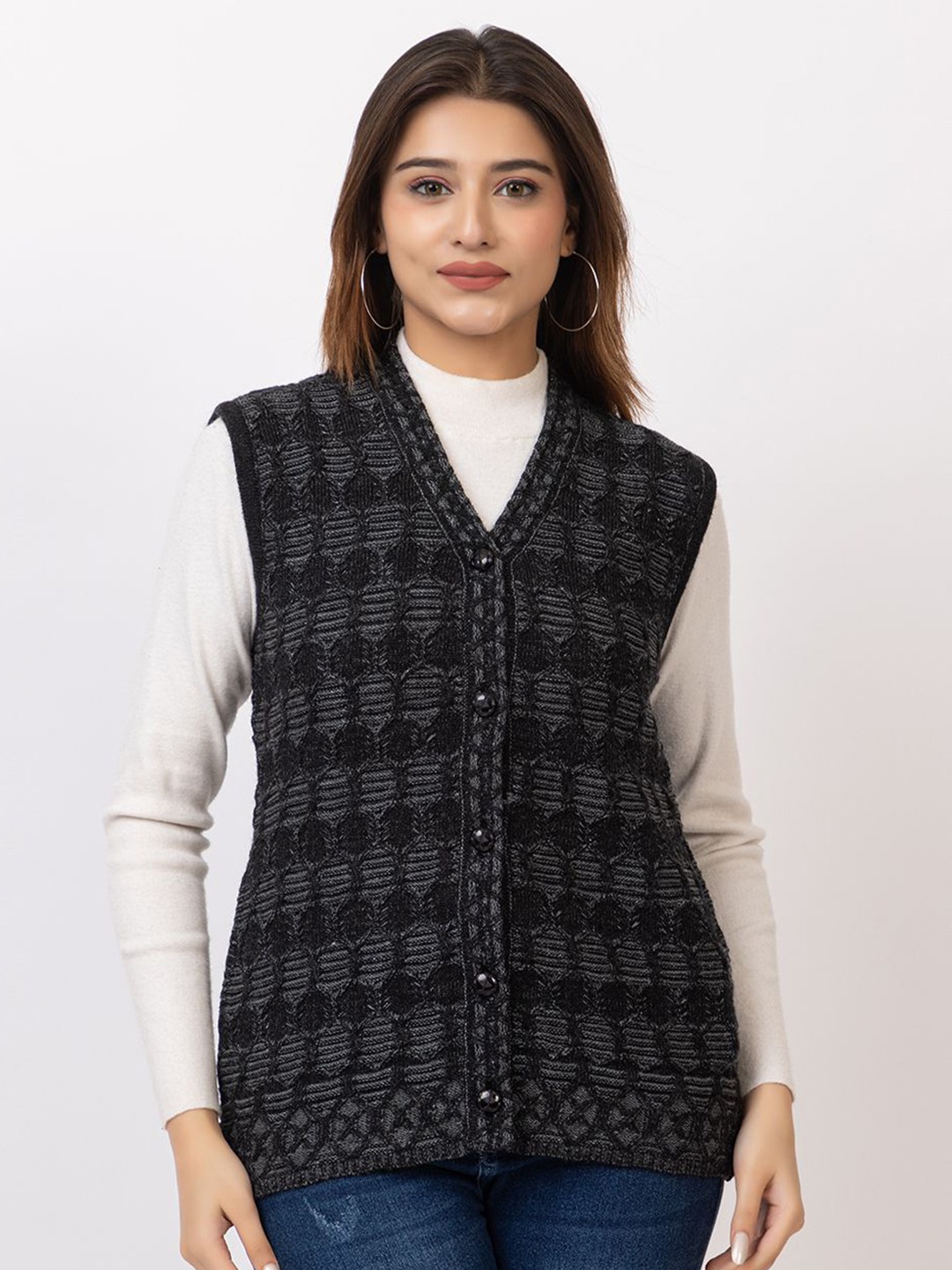 

TWENTY ME Women Cable Knit Woollen Cardigan, Black