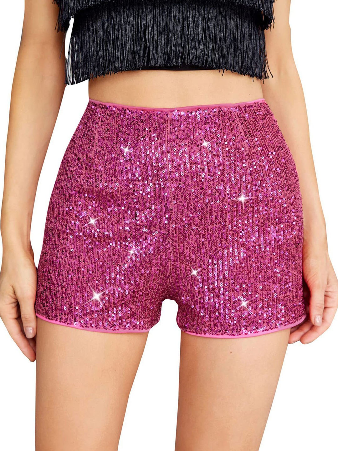

LULU & SKY Women Embellished Slim Fit High-Rise Shorts, Rose