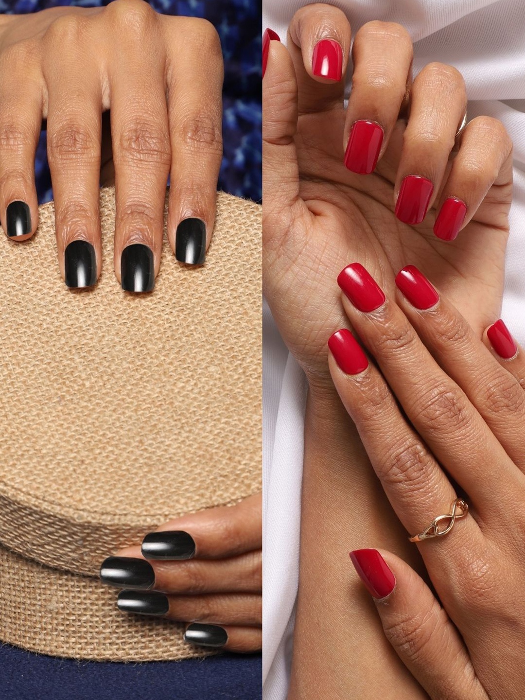 

LICK Pack Of 2 Acrylic Press on Nails With Quick Dry Nail Glue - Brick Red & Rich Black