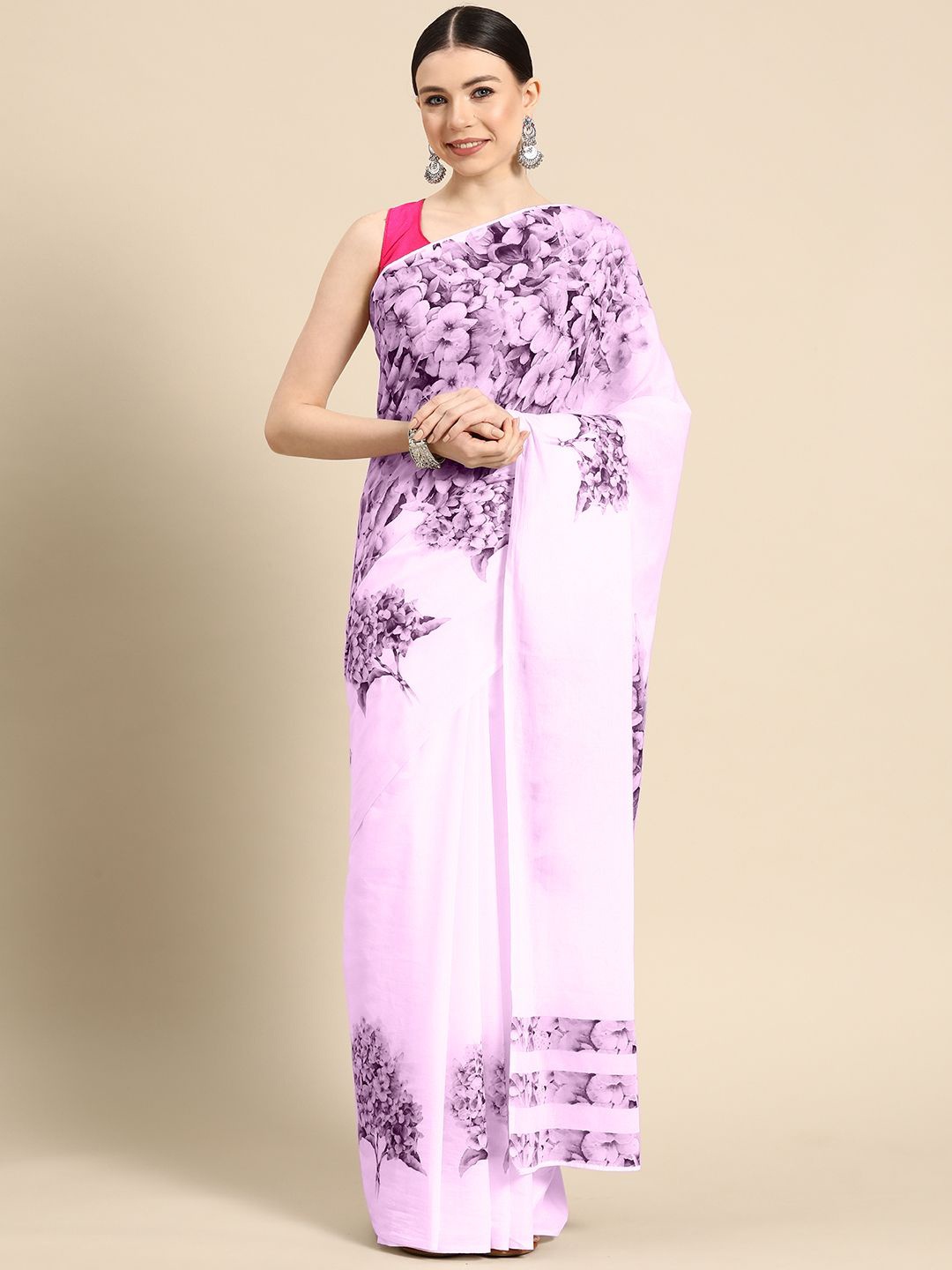 

BUTA BUTI Women Floral Printed Pure Cotton Saree, Pink