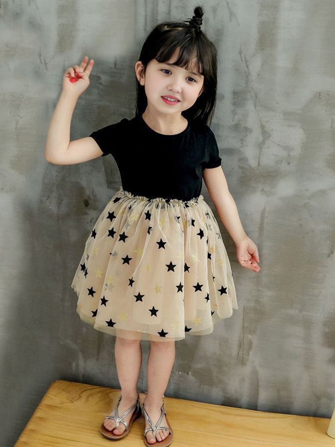 

INCLUD Girls Star Print Fit & Flare Dress, Black