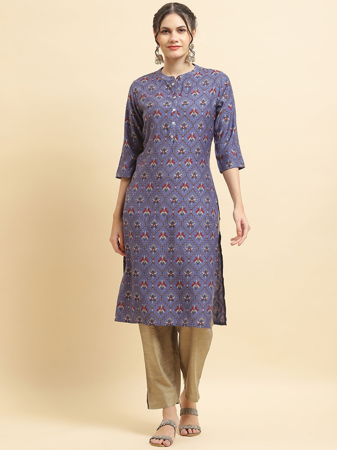 

Shree Geometric Printed Liva Straight Kurta, Purple