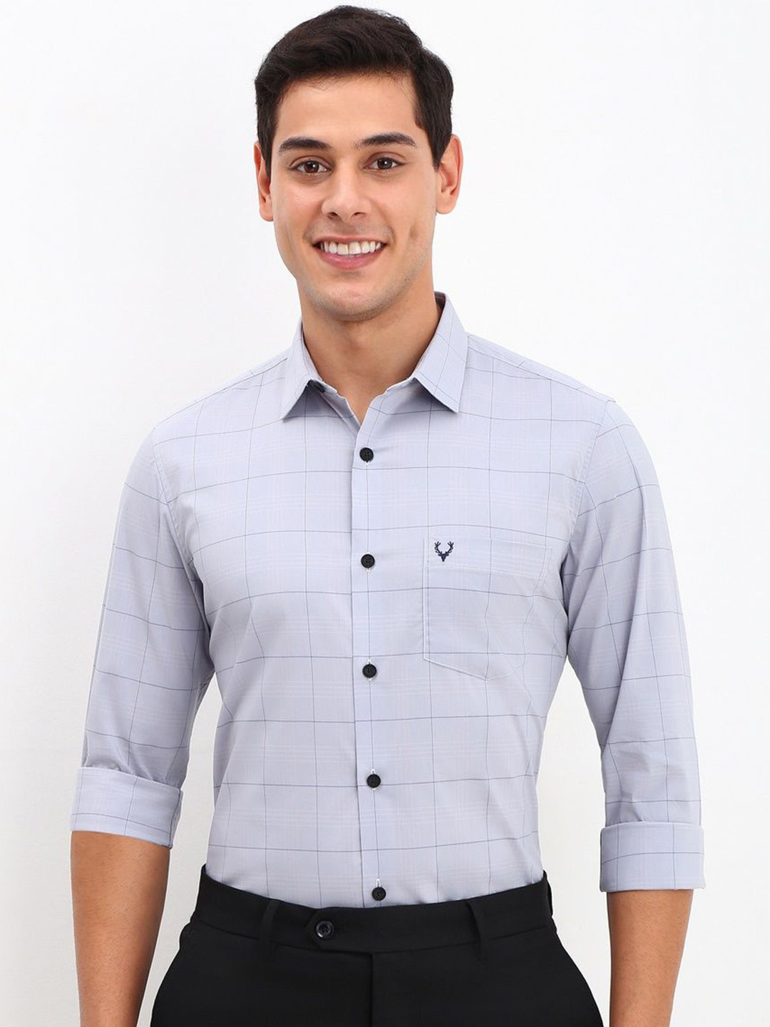 

Allen Solly Men Spread Collar Tartan Checked Cotton Slim Fit Formal Shirt, Blue