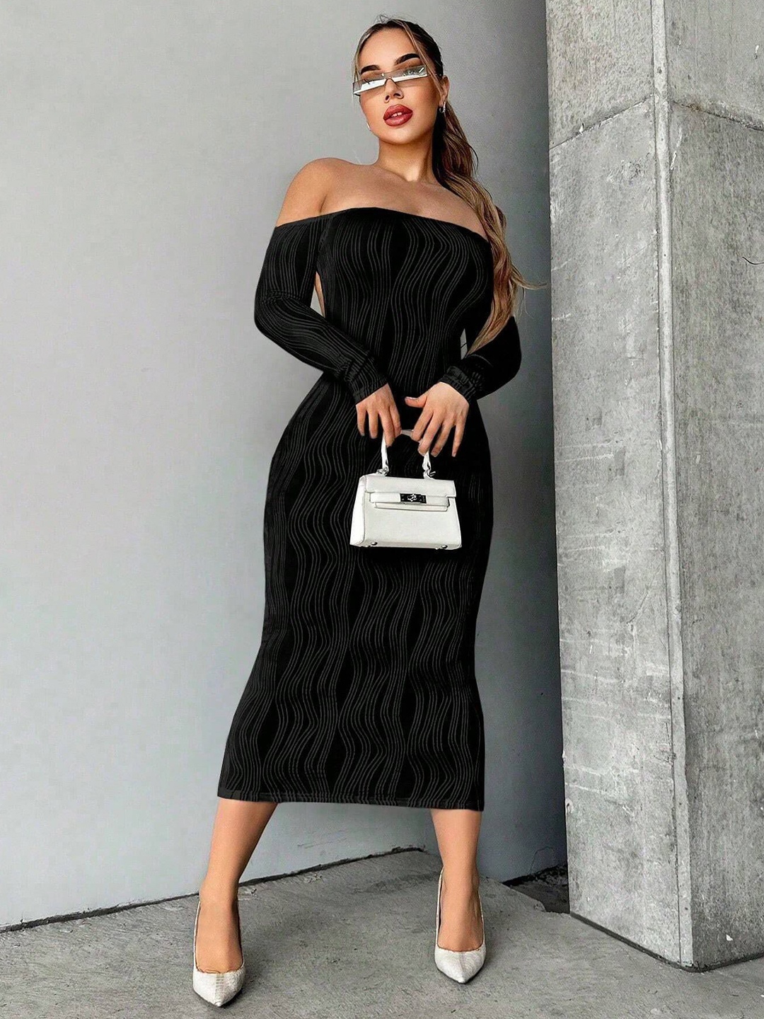 

Stylecast X Slyck Off-Shoulder Bodycon Midi Dress, Black