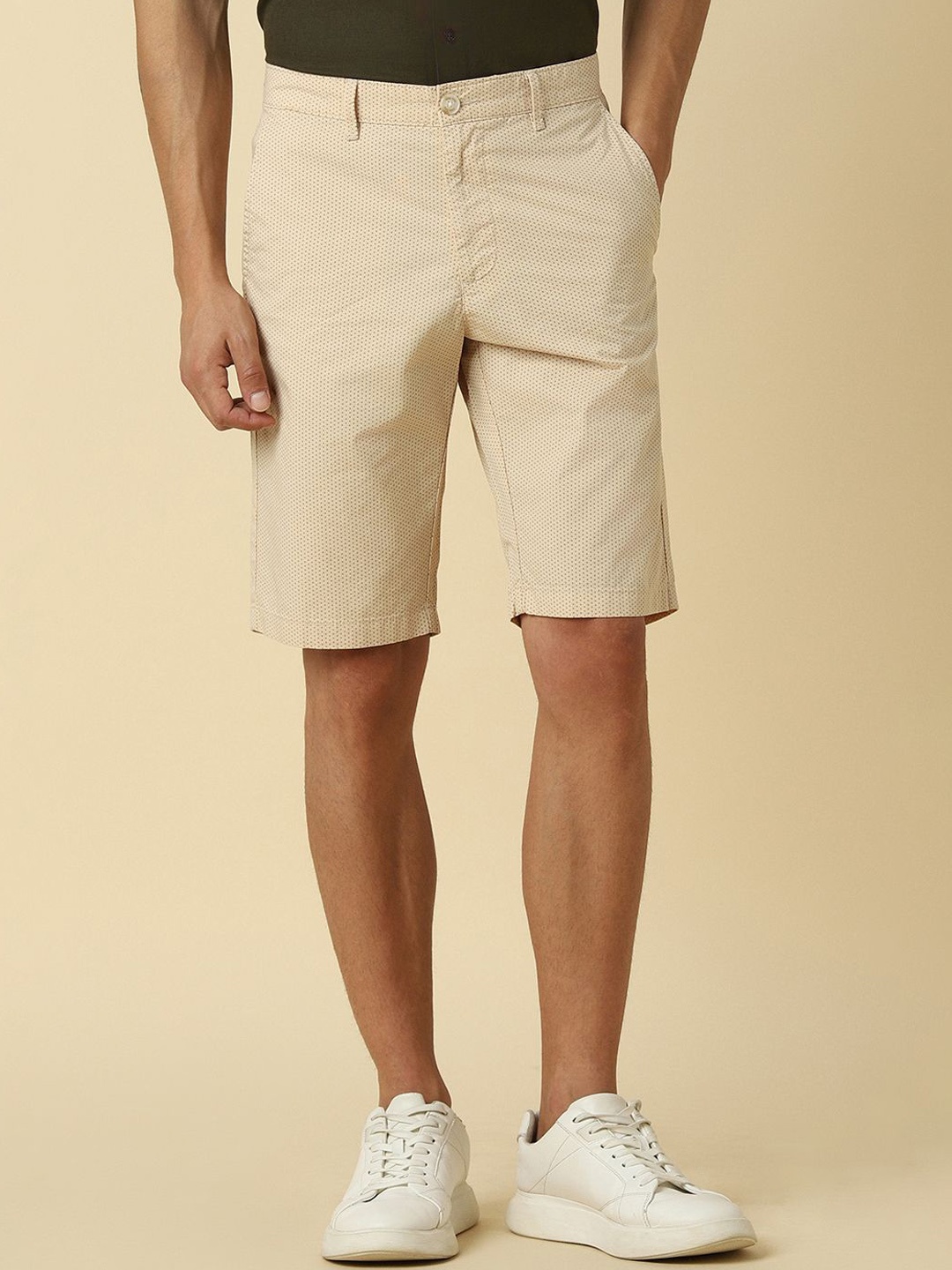 

Allen Solly Men Solid Mid-Rise Shorts, Beige