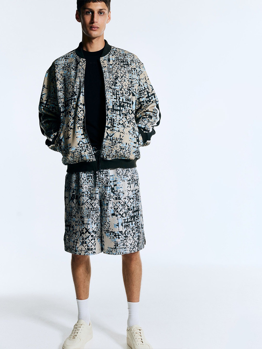 

H&M Graphic-Print Cotton Bomber Jacket, Beige