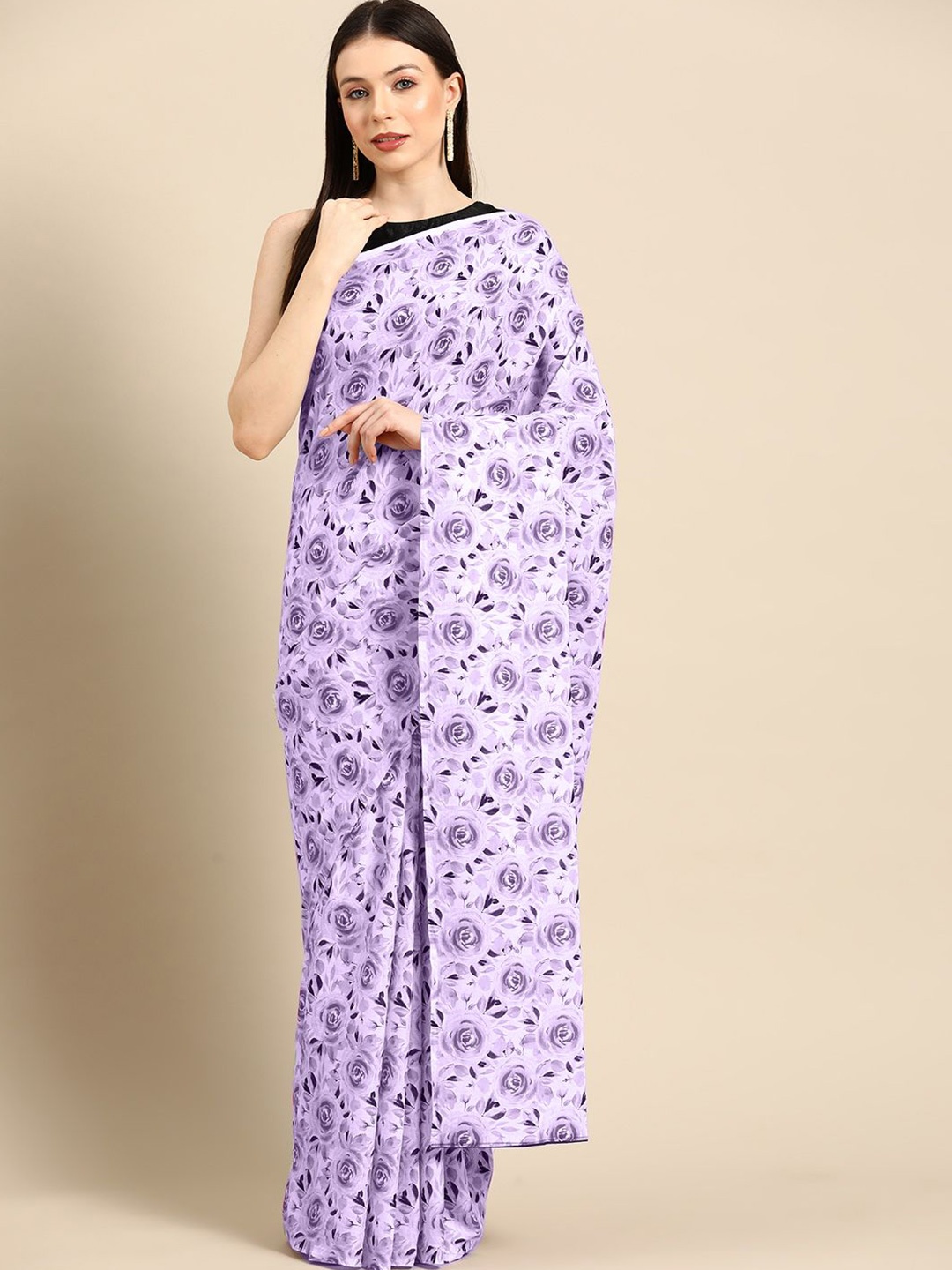 

BUTA BUTI Floral Pure Cotton Saree, Lavender