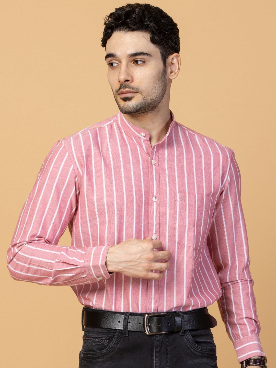 

Monterrey SF Men Smart Slim Fit Opaque Striped Casual Shirt, Red