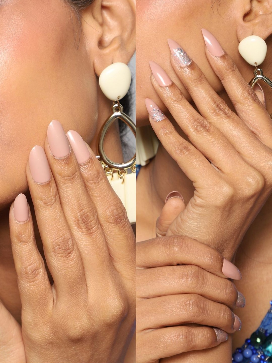 

LICK Pack Of 2 Acrylic Press on Nails With Quick Dry Glue - Beige Sparkles & Rose Beige