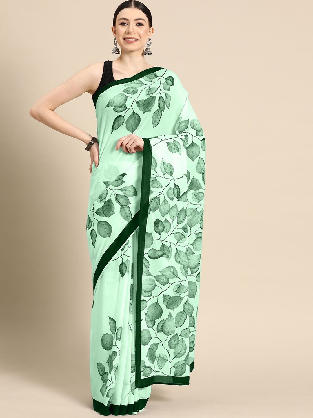 

BUTA BUTI Floral Pure Cotton Saree, Green