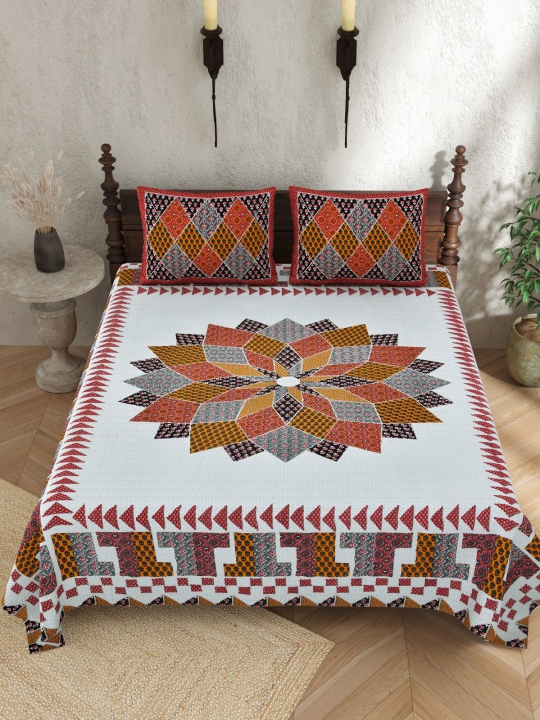 

Texstylers Multicoloured 140 TC Queen Bedsheet with 2 Pillow Covers, Multi