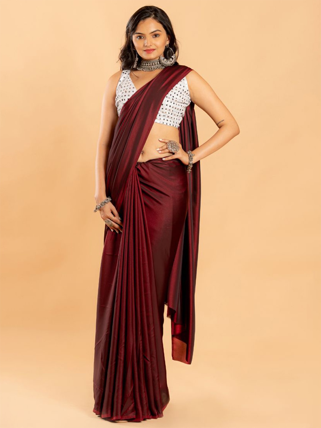 

ASISA Satin Saree, Maroon