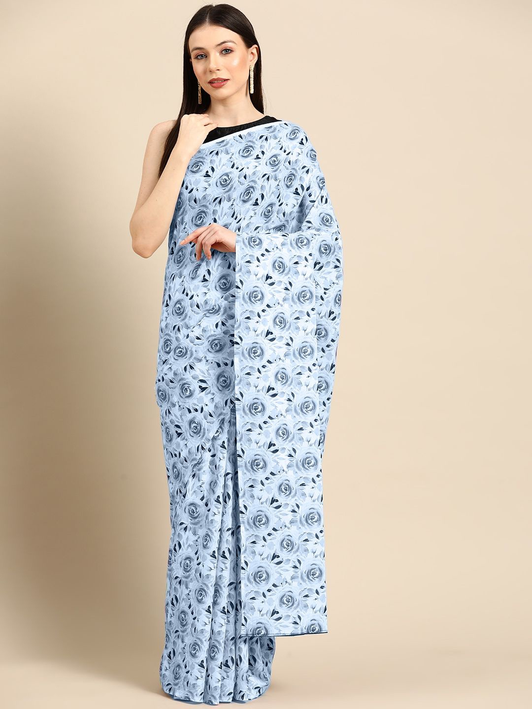 

BUTA BUTI Floral Printed Pure Cotton Saree, Blue