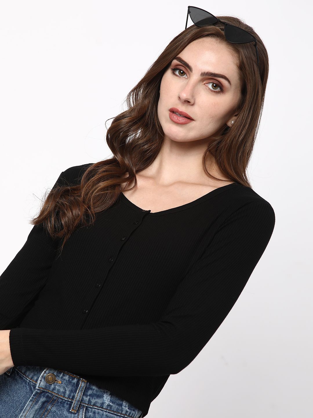 

R&B Women Solid Scoop Neck Top, Black