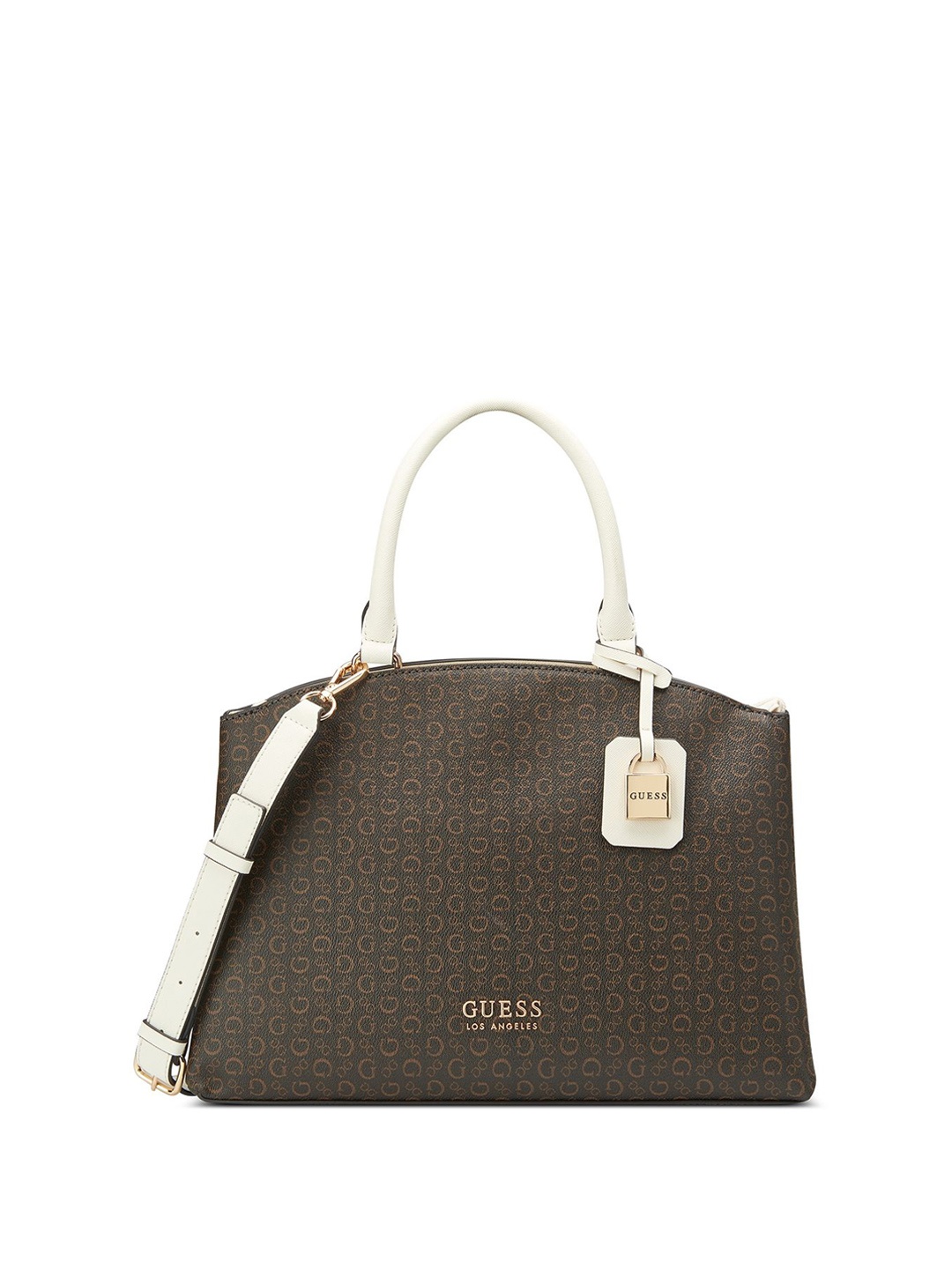 

GUESS Printed Structured Satchel with Applique, Brown