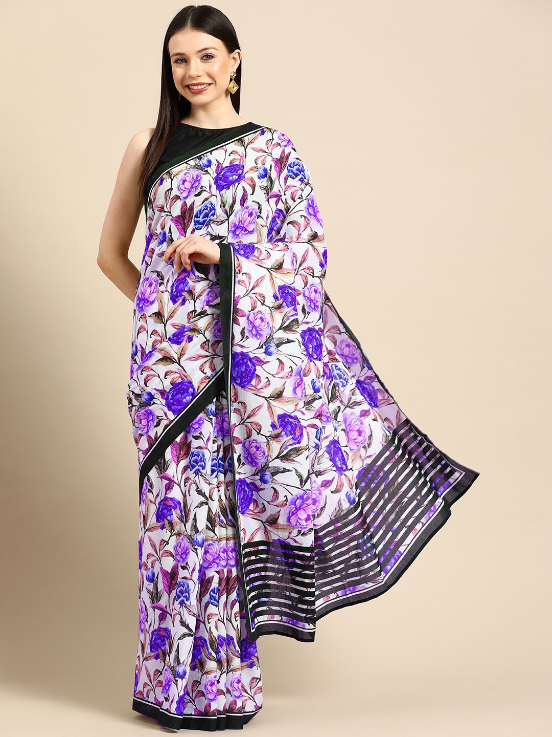 

BUTA BUTI Floral Printed Saree, White