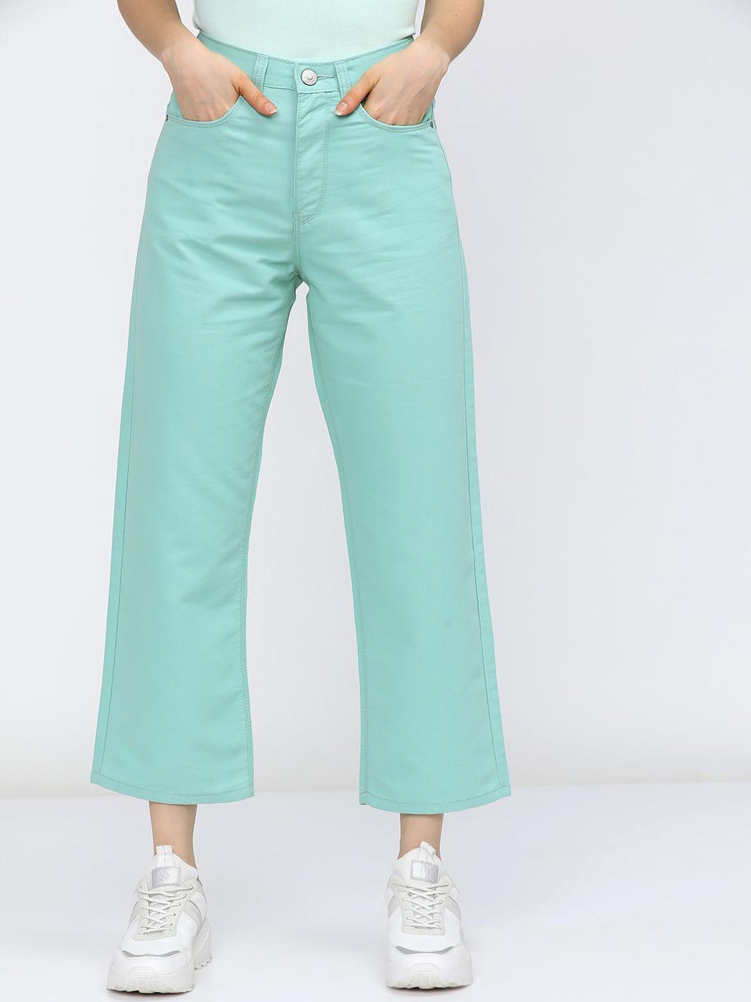 

Tokyo Talkies Women Wide Leg Stretchable Jeans, Sea green