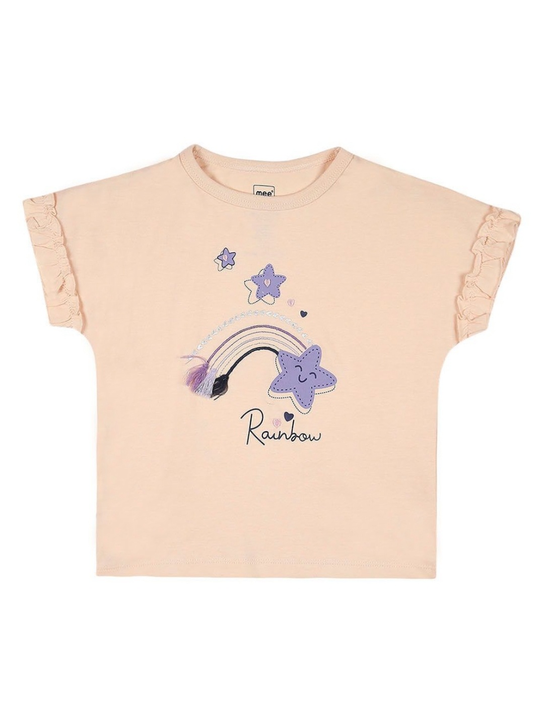 

MeeMee Girls Printed Applique T-shirt, Peach