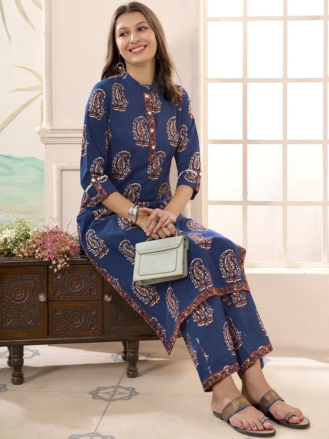 

Anouk Printed Pure Cotton Tunic With Trousers, Navy blue