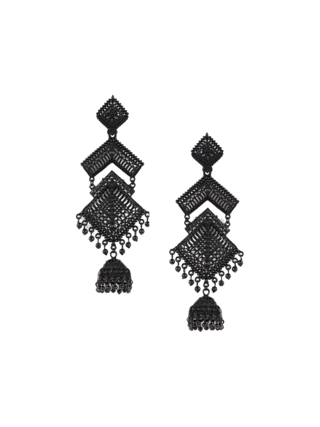 

Jazz and Sizzle Beaded Brass Leaf Shaped Jhumkas, Black