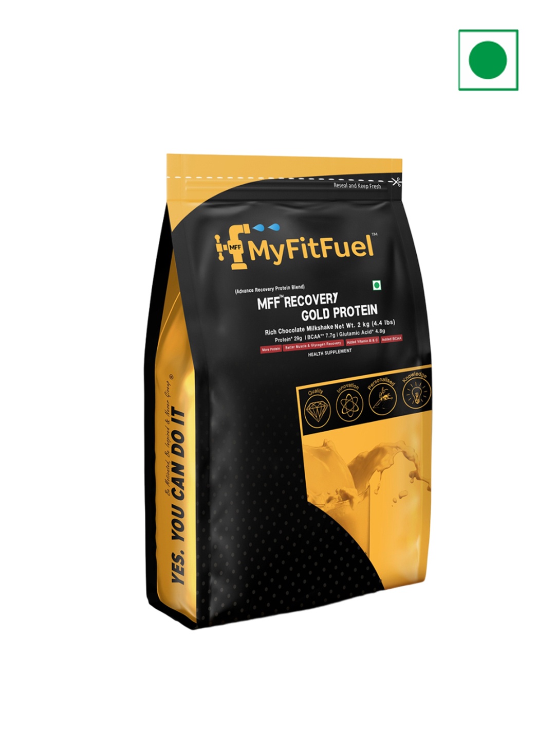 

MyFitFuel Recovery Gold Protein - Rich Chocolate Milkshake Flavoured- 2 Kg, Brown