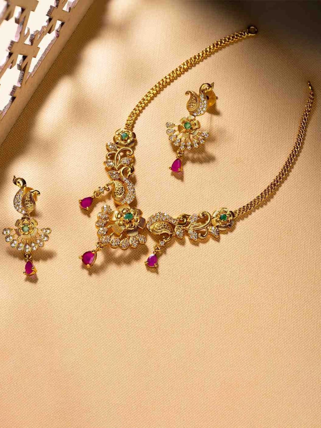 

Vriksham Brass -Plated Stones Studded Jewellery Set, Gold