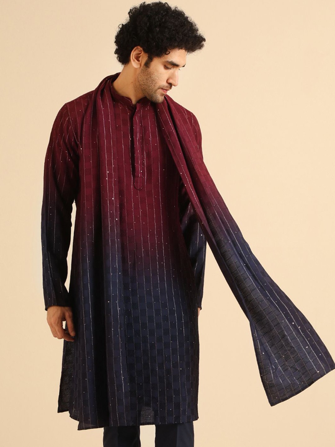 

KISAH Men Regular Fit Woven Design Dupatta, Blue