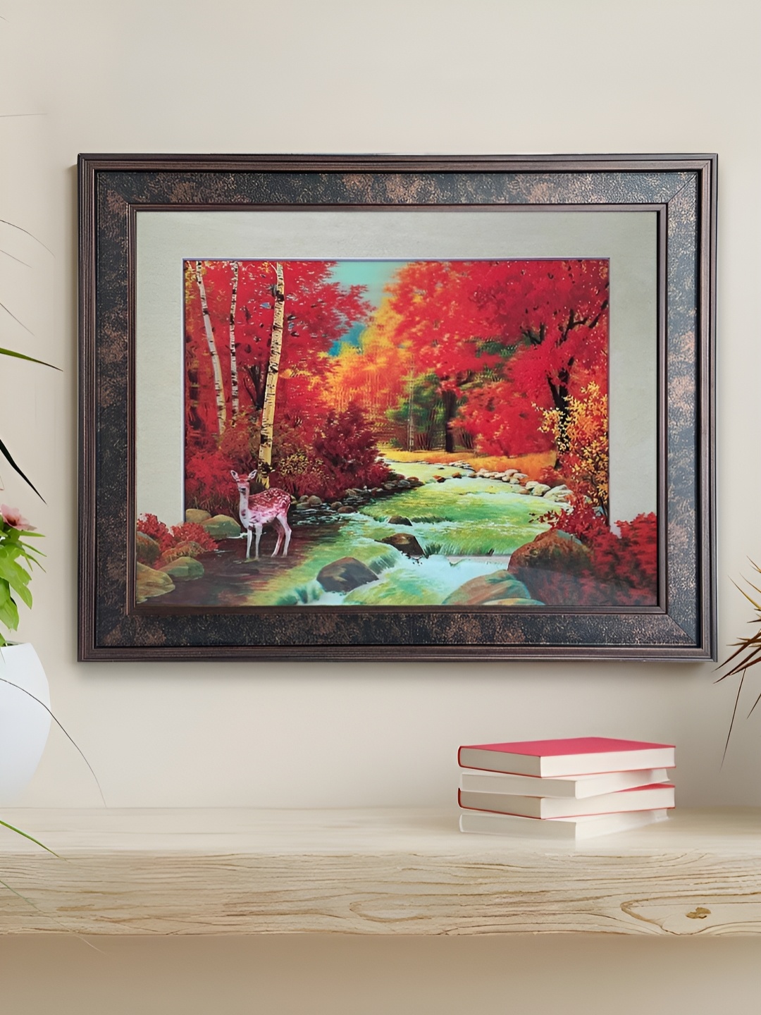 

Art Street Red & Black Deer & Beautiful Nature Printed Wooden 5D Animals Wall Art