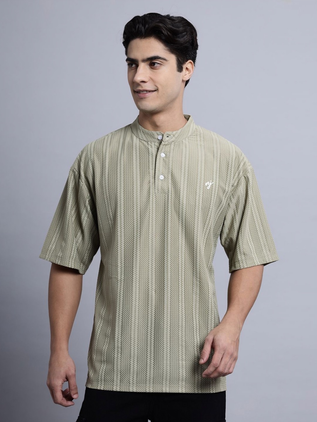 

N AND J Men Drop-Shoulder Sleeves Pockets T-shirt, Green