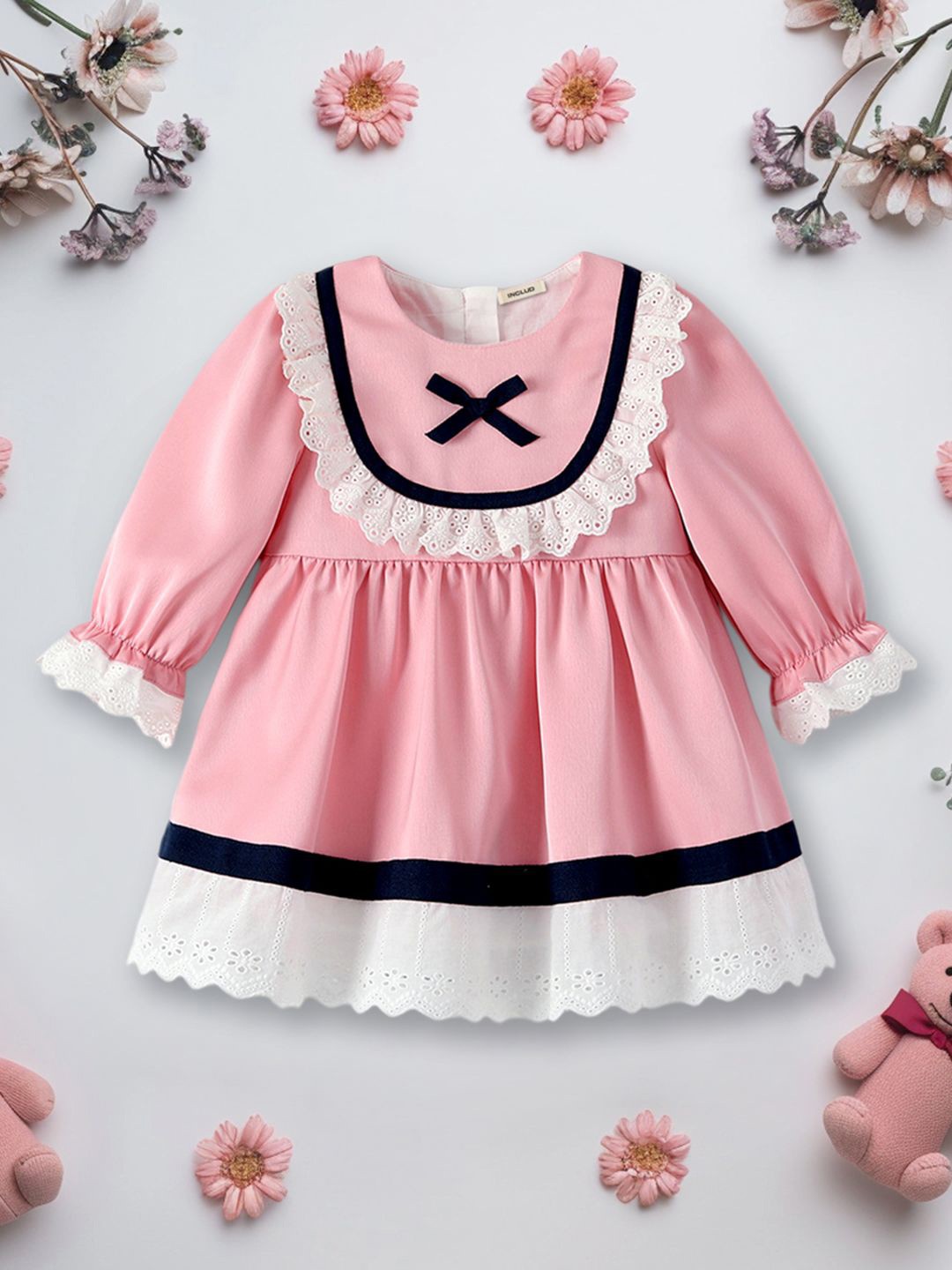 

INCLUD Girls Bell Sleeve Laced Up Fit & Flare Dress, Pink