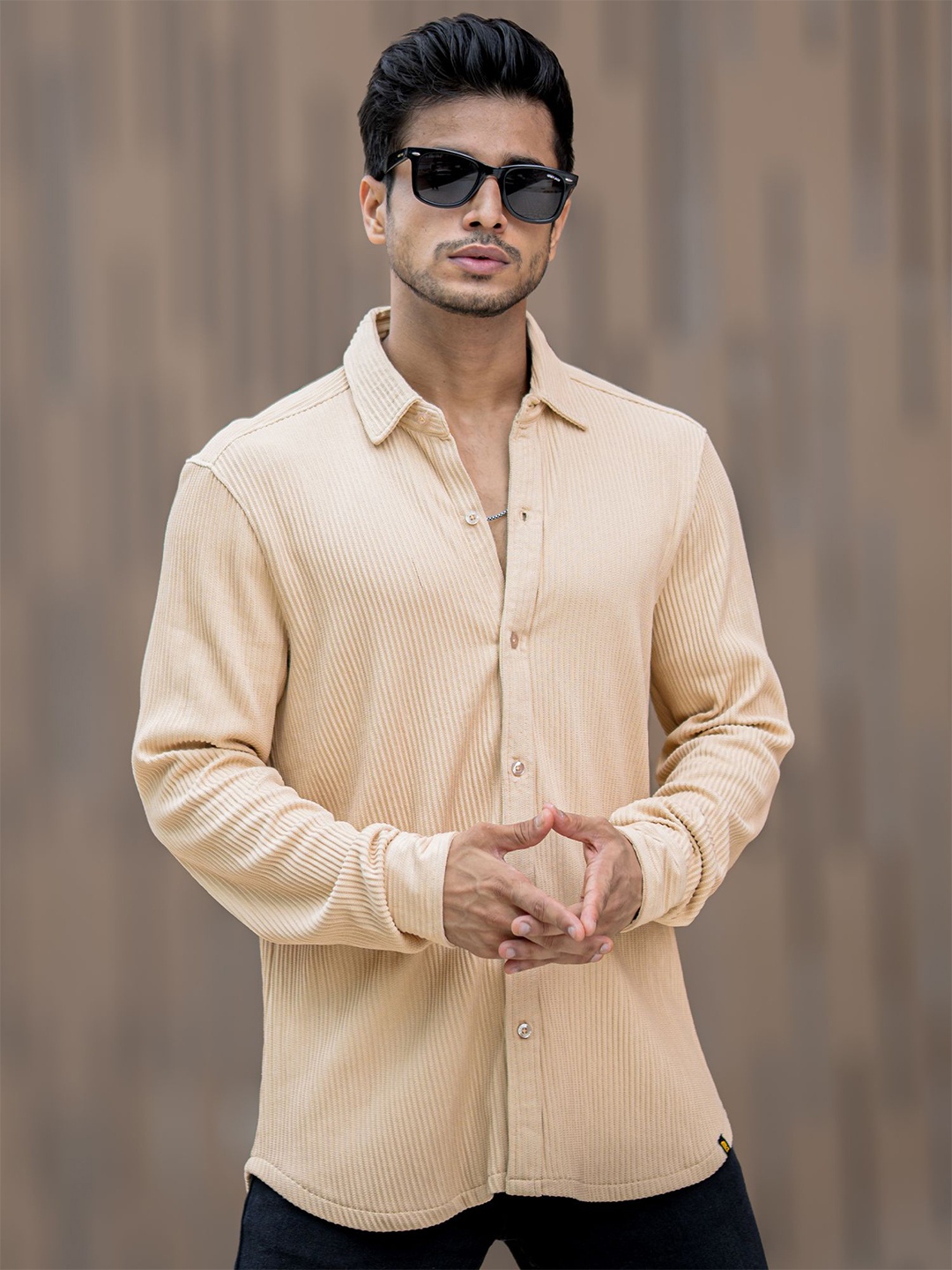 

Maniac Men Comfort Spread Collar Abstract Printed Casual Shirt, Beige