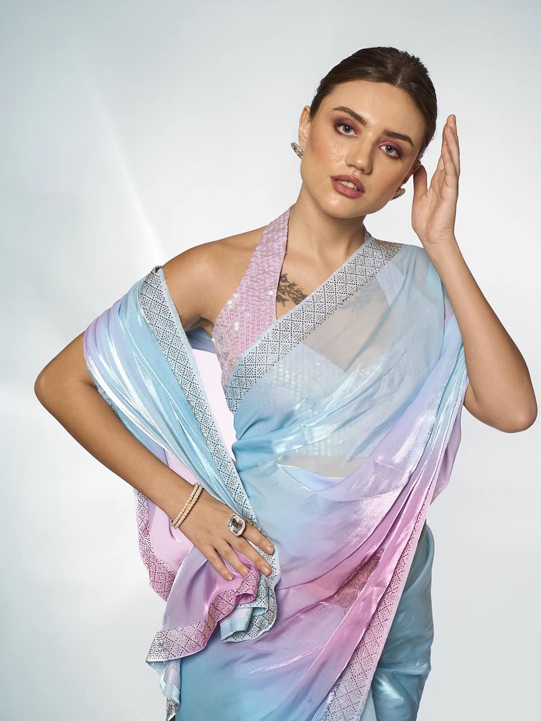 

Mitera Women Embellished Ethnic Motifs Beads and Stones Saree, Lavender