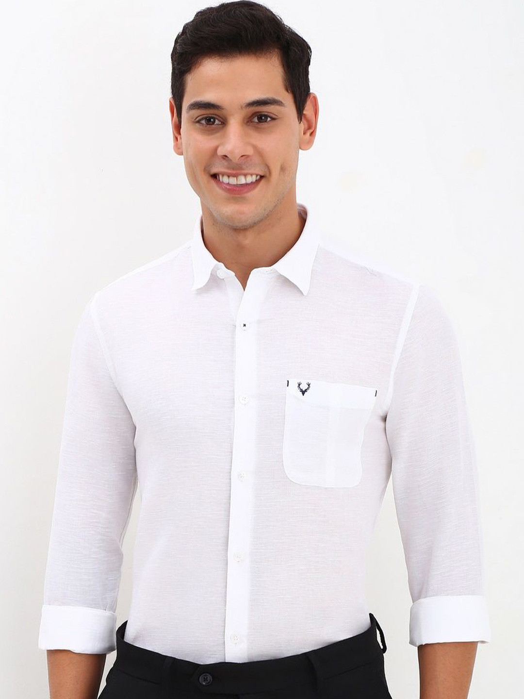 

Allen Solly Men Spread Collar Solid Cotton Linen Slim Fit Formal Shirt, White