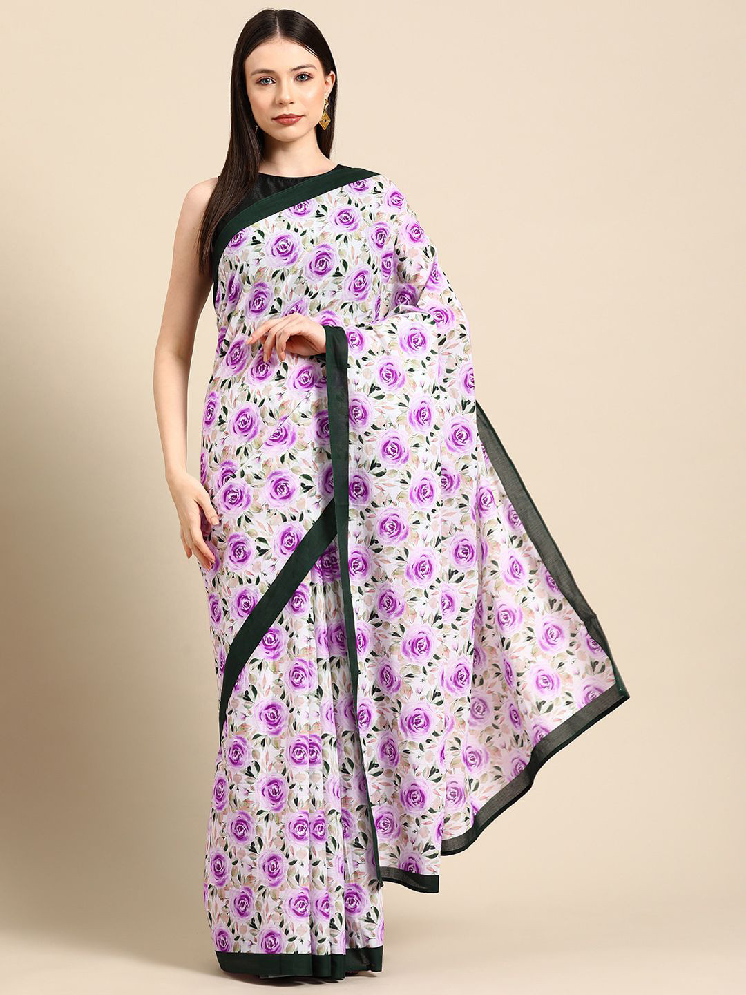 

BUTA BUTI Women Floral Printed Pure Cotton Saree, Purple