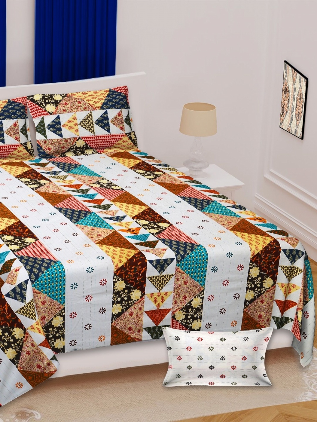 

Texstylers Multicoloured 140 TC Queen Bedsheet with 2 Pillow Covers, Multi