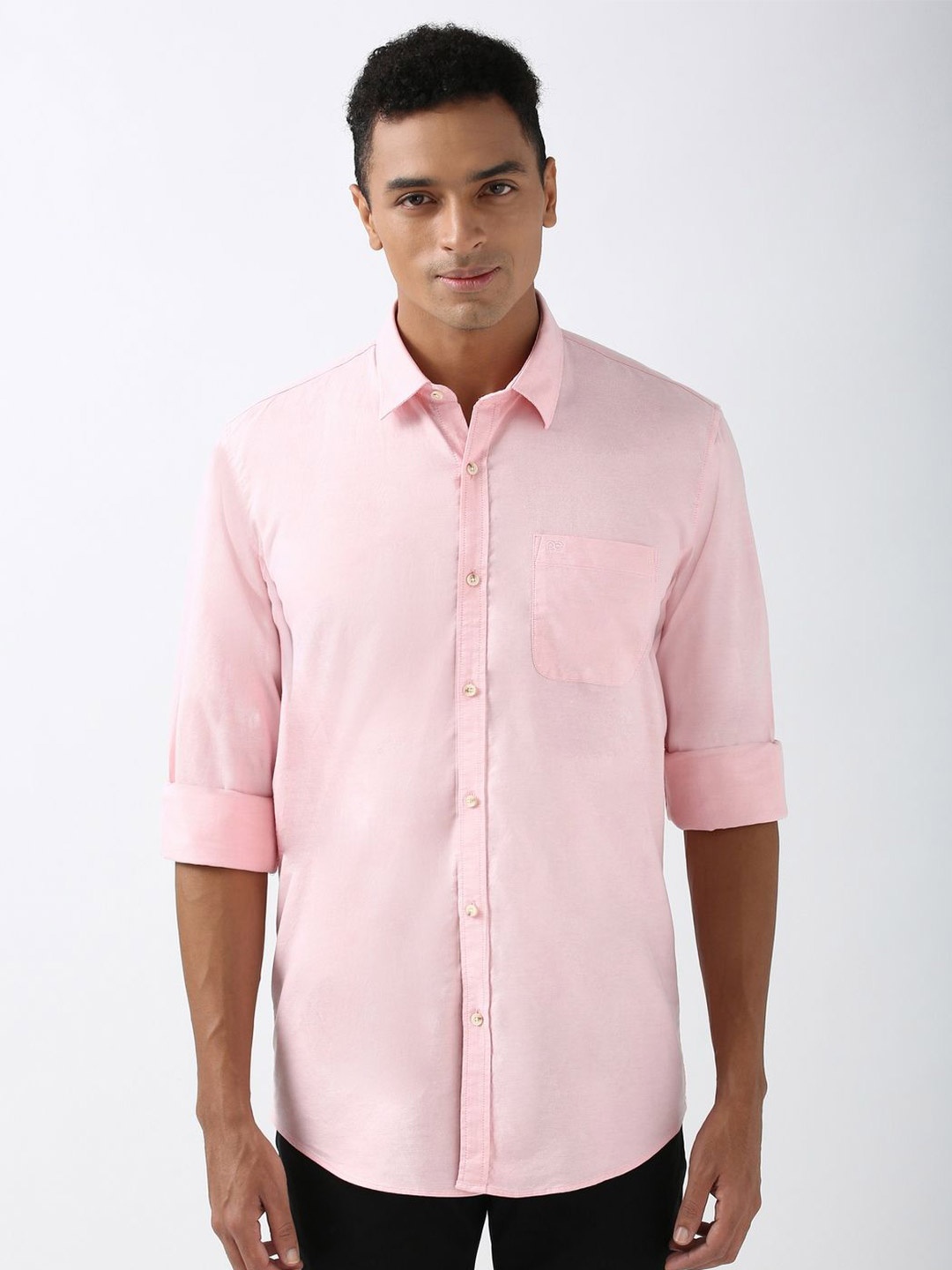 

Peter England Men Spread Collar Solid Cotton Slim Fit Casual Shirt, Pink