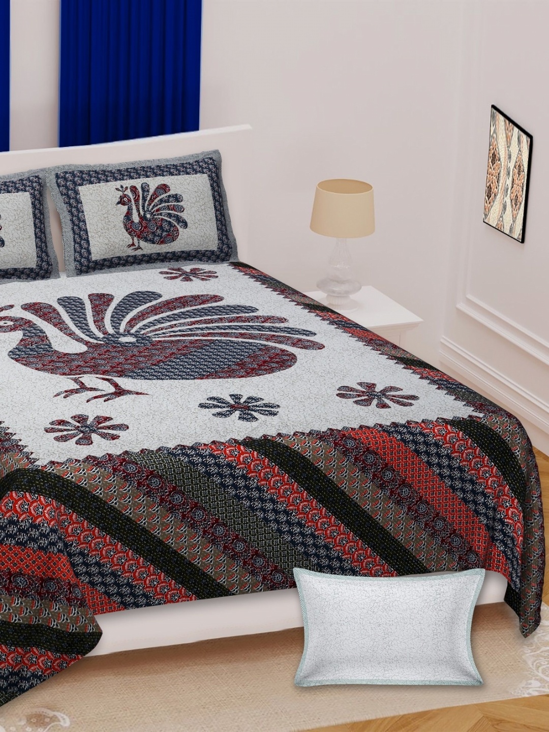 

Texstylers Blue 140 TC Queen Bedsheet with 2 Pillow Covers