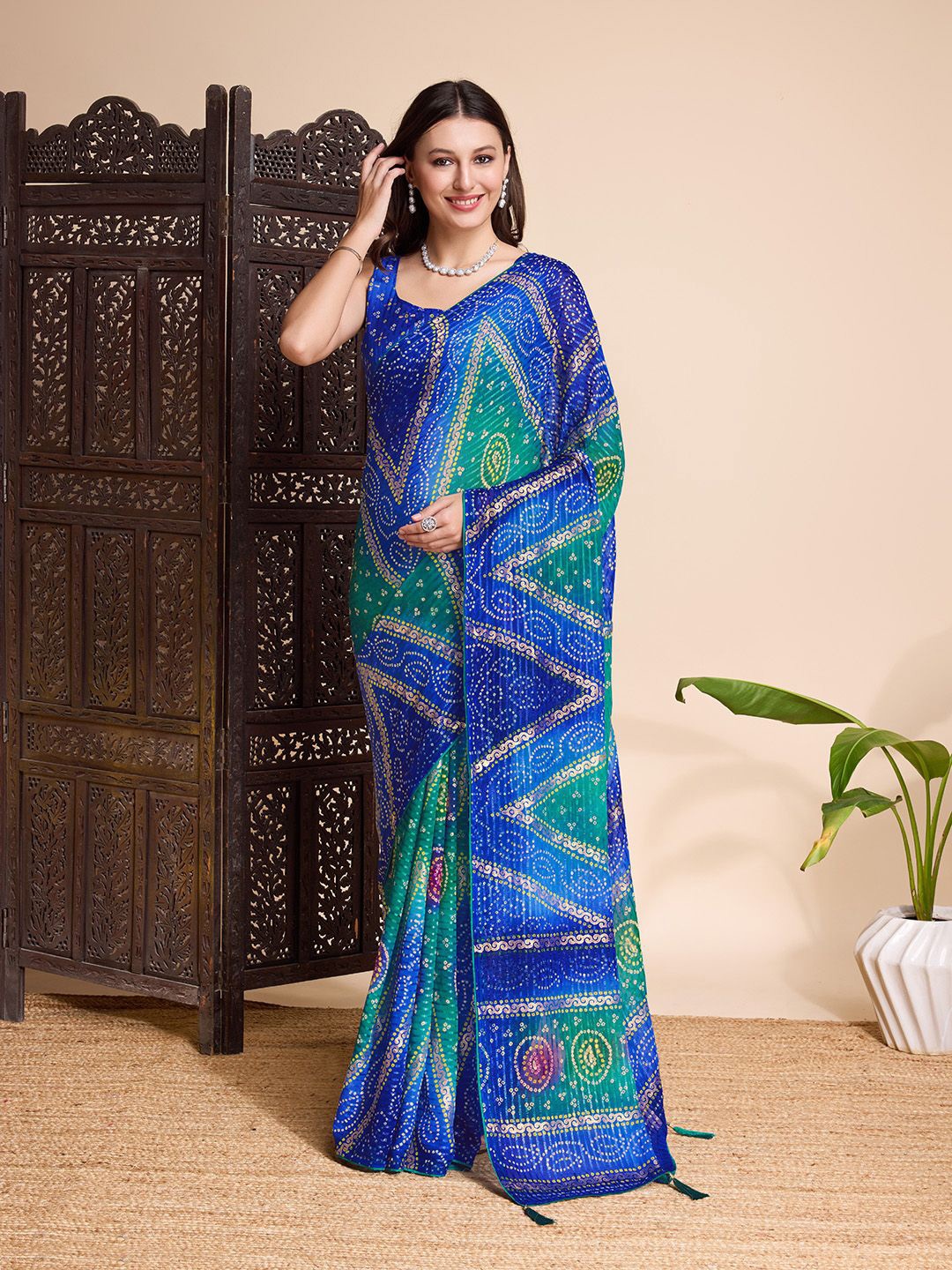 

Ishin Bandhani Saree, Blue