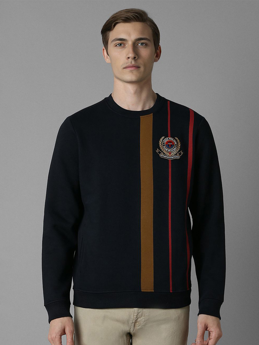 

Louis Philippe Sport Men Striped Knitted Sweatshirt, Black