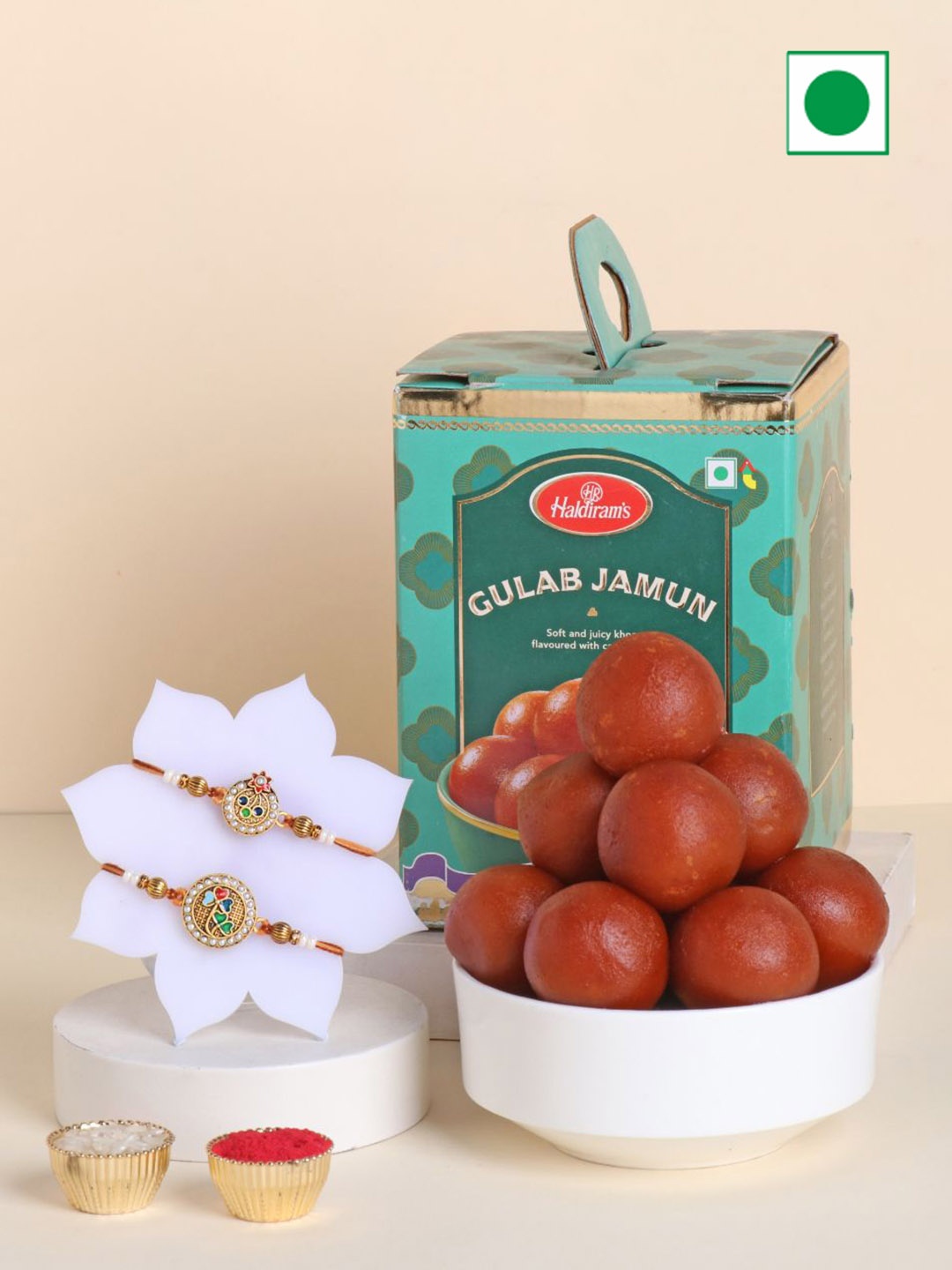 

Floweraura 2Pcs Rakhi With 1kg Gulab Jamun Sweet Gift Set, Multi